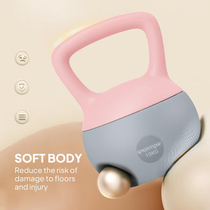 10KG Soft Kettlebell, Kettlebell with Non-Slip Handle for Home Gym, Weight Lifting, Strength Training, Pink/Grey