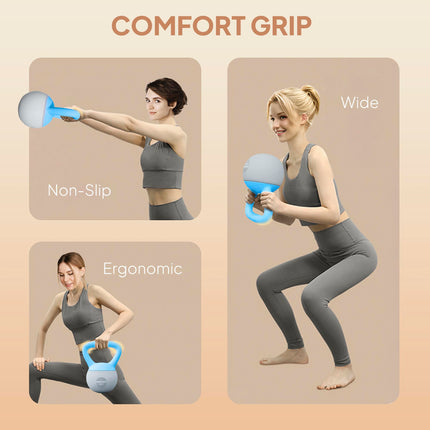 4KG Soft Kettlebell, Kettlebell with Non-Slip Handle for Home Gym, Weight Lifting, Strength Training, Light Blue/Grey
