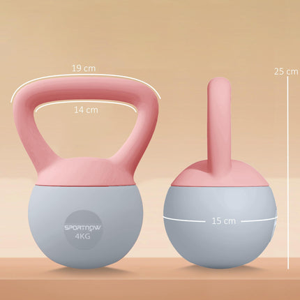 4KG Soft Kettlebell, Kettlebell with Non-Slip Handle for Home Gym, Weight Lifting, Strength Training, Pink/Grey