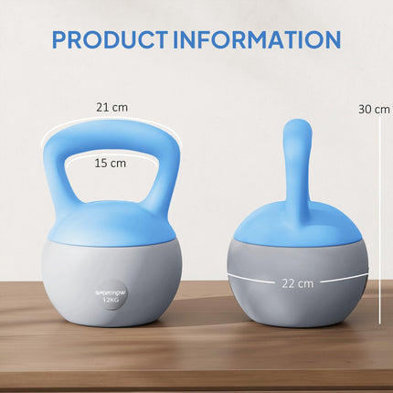 12KG Soft Kettlebell, Kettlebell with Non-Slip Handle for Home Gym, Weight Lifting, Strength Training, Light Blue/Grey
