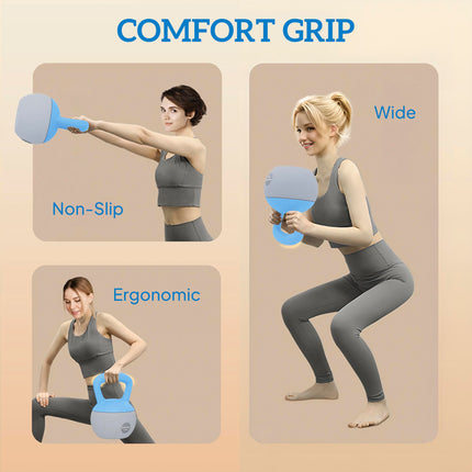 12KG Soft Kettlebell, Kettlebell with Non-Slip Handle for Home Gym, Weight Lifting, Strength Training, Light Blue/Grey