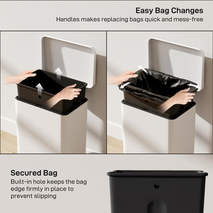20L Kitchen Bin with Soft-Close Lid and Stay-Open Function, Pedal Bin with Removable Inner Bucket for Kitchen, Office, Home, Cream