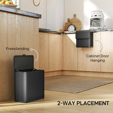 8L Hanging Kitchen Bin, Rubbish bin with Lid and Removable Inner Bucket for Kitchen Cabinet Door, Under Sink, Office