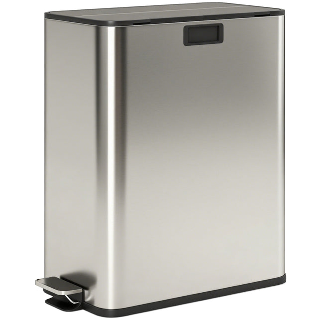 Dual Kitchen Bin with Soft-Close Butterfly Lid, 2 x 28L Stainless Steel Pedal Bin with Removable Inner Buckets, Fingerprint-Proof for Recycling and Waste, Silver Tone
