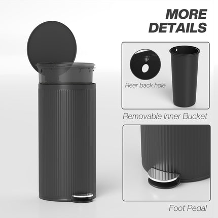 Kitchen Bin, 30 Litre Pedal Rubbish Bin with Removable Bucket, Black