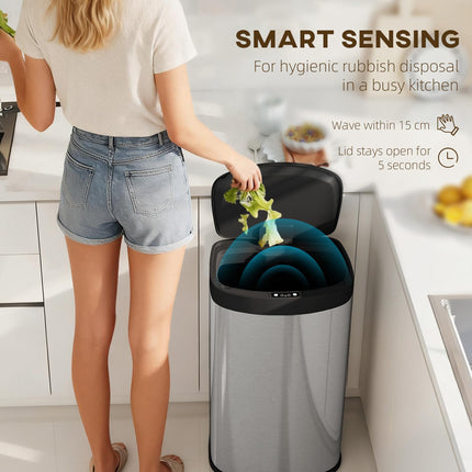 55L Sensor Bin with Soft-Close Lid, Automatic Touchless Motion Sensor Kitchen Bi