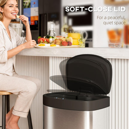 55L Sensor Bin with Soft-Close Lid, Automatic Touchless Motion Sensor Kitchen Bi