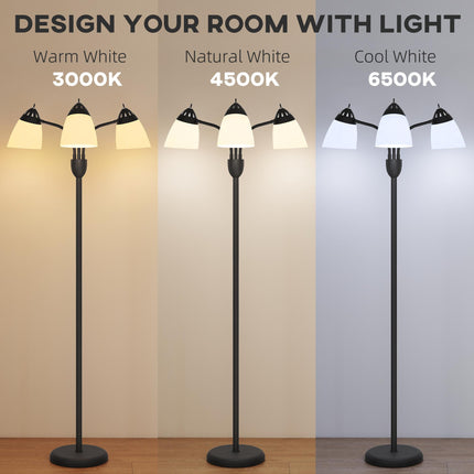 Arc Tree Floor Lamp with 3 Adjustable Rotating Lights and 3000K/4500K/6500K Colour Temperatures, Industrial Standing Lamp with Steel Frame for Bedroom Living Room, 155cm, Black