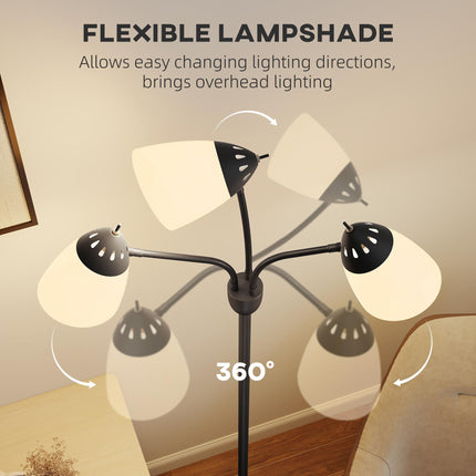 Arc Tree Floor Lamp with 3 Adjustable Rotating Lights and 3000K/4500K/6500K Colour Temperatures, Industrial Standing Lamp with Steel Frame for Bedroom Living Room, 155cm, Black