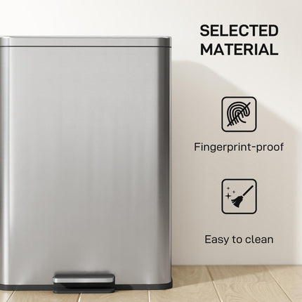 HOMCOM 20L Kitchen Bin with Soft-Close Lid and Stay-Open Function, Stainless Steel Pedal Bin with Removable Inner Bucket for Kitchen, Office, Home, Silver Tone