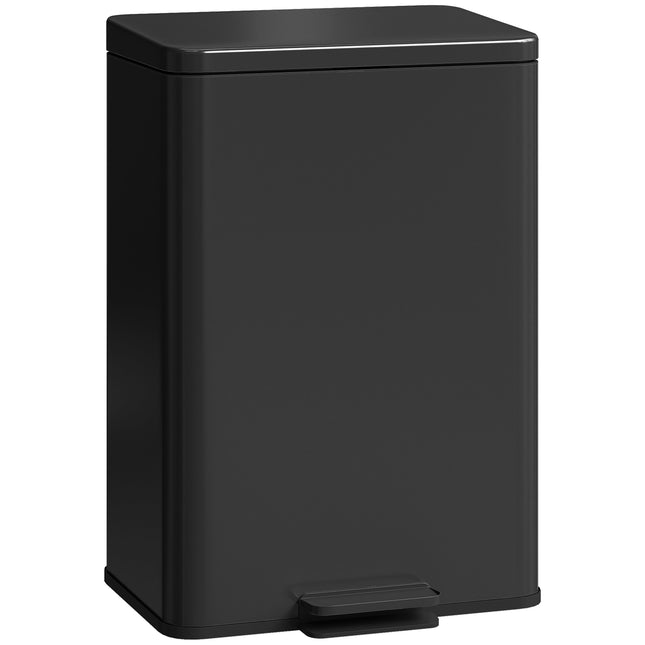 20L Kitchen Bin with Soft-Close Lid and Stay-Open Function, Stainless Steel Pedal Bin with Removable Inner Bucket for Kitchen, Office, Home, Matte Black