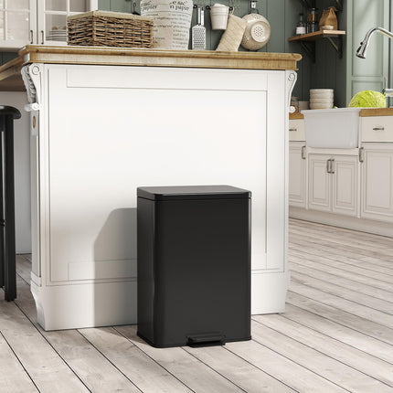 20L Kitchen Bin with Soft-Close Lid and Stay-Open Function, Stainless Steel Pedal Bin with Removable Inner Bucket for Kitchen, Office, Home, Matte Black