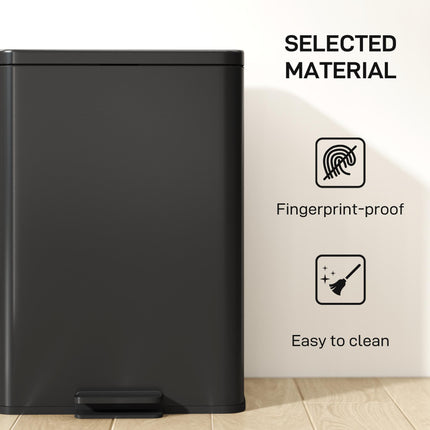 20L Kitchen Bin with Soft-Close Lid and Stay-Open Function, Stainless Steel Pedal Bin with Removable Inner Bucket for Kitchen, Office, Home, Matte Black