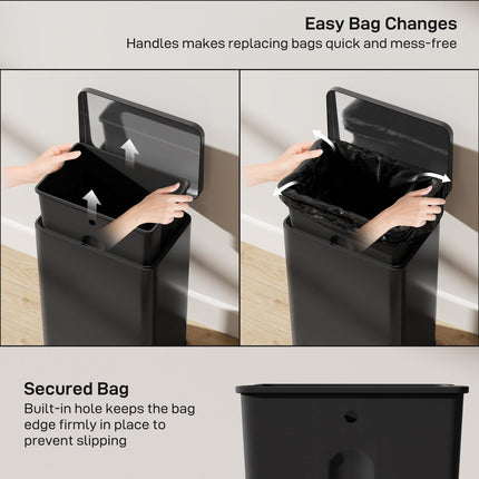 20L Kitchen Bin with Soft-Close Lid and Stay-Open Function, Stainless Steel Pedal Bin with Removable Inner Bucket for Kitchen, Office, Home, Matte Black