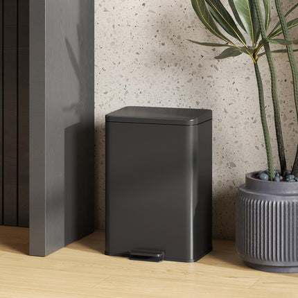 20L Kitchen Bin with Soft-Close Lid and Stay-Open Function, Stainless Steel Pedal Bin with Removable Inner Bucket for Kitchen, Office, Home, Matte Black