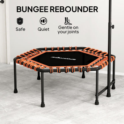 45" Rebounder Trampoline for Adults, Quiet Bungee Rebounder with LED Lights and Adjustable Handle, Orange