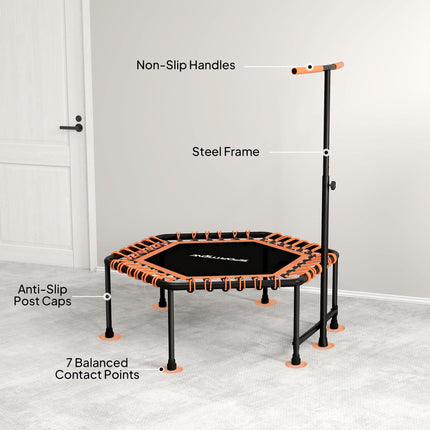 45" Rebounder Trampoline for Adults, Quiet Bungee Rebounder with LED Lights and Adjustable Handle, Orange