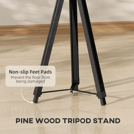 Industrial Tripod Floor Lamp, Nautical Searchlight with Adjustable Height, Wood Legs, E14 Lamp Base for Living Room, Bedroom, Black