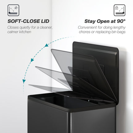 45L Kitchen Bin, Pedal Bin with Soft-Close and Stay-Open Lid, Removable Inner Bucket, Odor Control for Kitchen, Office
