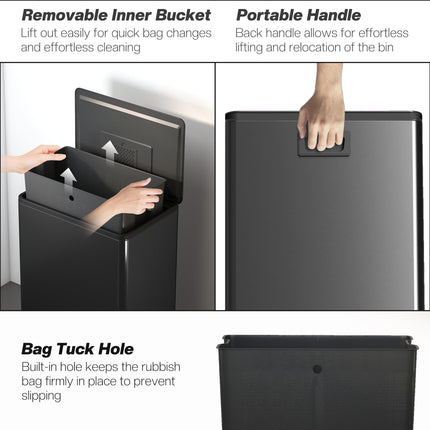 45L Kitchen Bin, Pedal Bin with Soft-Close and Stay-Open Lid, Removable Inner Bucket, Odor Control for Kitchen, Office