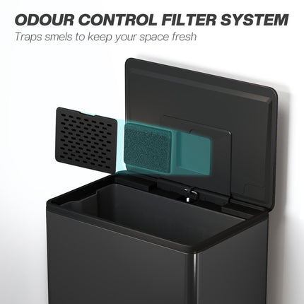 45L Kitchen Bin, Pedal Bin with Soft-Close and Stay-Open Lid, Removable Inner Bucket, Odor Control for Kitchen, Office