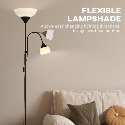 LED Floor Lamp for Living Room, 180cm Tall Standing Lamp, Mother and Child Uplighter with Adjustable Gooseneck, 3000K/4500K/6500K Colour Temperatures, Black