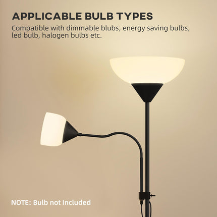 LED Floor Lamp for Living Room, 180cm Tall Standing Lamp, Mother and Child Uplighter with Adjustable Gooseneck, Black
