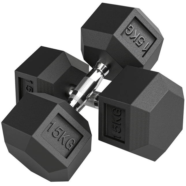 2x15KG Rubber Hex Dumbbell Portable Hand Weights Dumbbell Home Gym