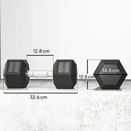 2x12.5KG Rubber Hex Dumbbell Portable Hand Weights Dumbbell Home Gym