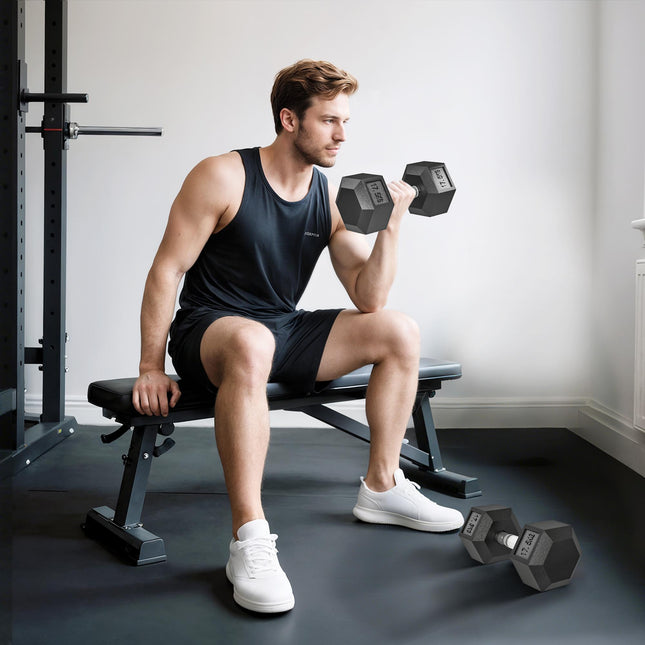 2x17.5KG Rubber Hex Dumbbell Portable Hand Weights Dumbbell Home Gym