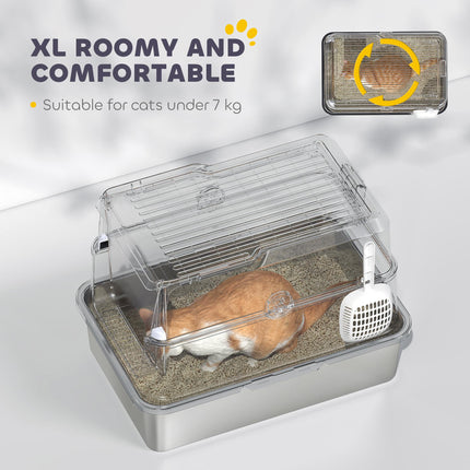 Extra Large Stainless Steel, Cat Litter Tray with Scoop, Flip Top