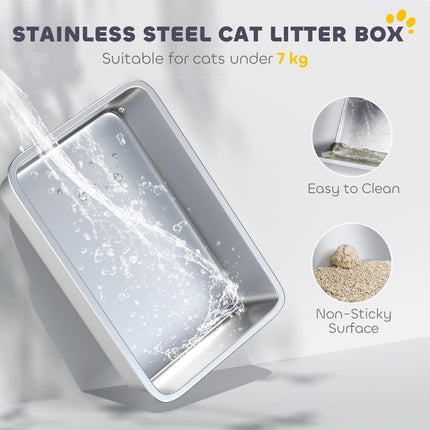 Extra Large Stainless Steel Litter Box, Enclosed Cat Litter Tray with Scoop, Deodorizer Bag, Front-Entry and Top-Exit