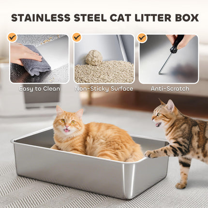 XL Stainless Steel Litter Box w/ 100¬∞ Flip Top, Scoop, Side Top Dual Entry, Odo