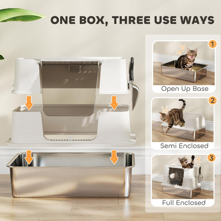 XL Stainless Steel Litter Box w/ 100¬∞ Flip Top, Scoop, Side Top Dual Entry, Odo