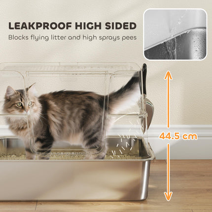 XL Stainless Steel Litter Box w/ 100¬∞ Flip Top, Scoop, Side Top Dual Entry, Odo