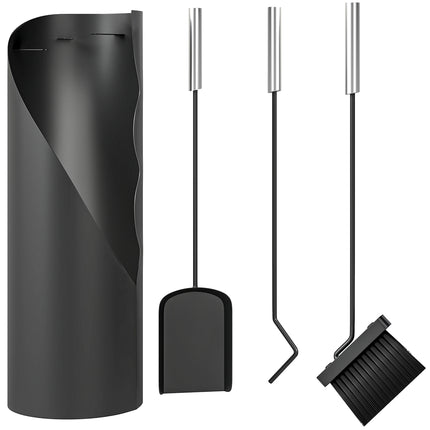 4 Pieces Fireplace Tools Set, Metal Fireplace Accessories Fireside Companion Set with Broom, Shovel, Poker and Bucket, Black