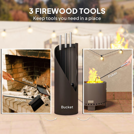 4 Pieces Fireplace Tools Set, Metal Fireplace Accessories Fireside Companion Set with Broom, Shovel, Poker and Bucket, Black
