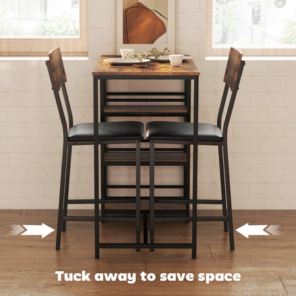 Three-Piece Compact Bar Table Set - Brown/Black