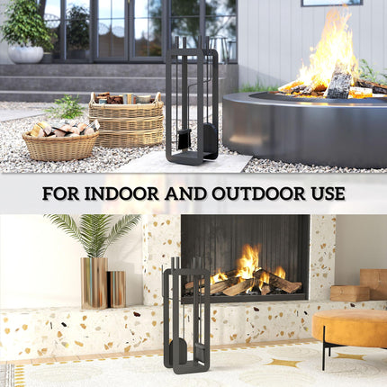 5 Pieces Fireplace Companion Set, Metal Fireplace Accessories Fireside Companion Set with Brush, Shovel, Poker, A Pair of Tongs, Stand, Black