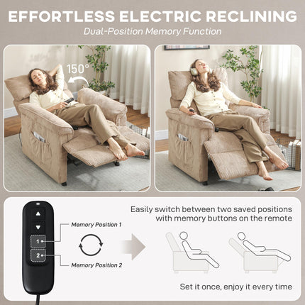 Corduroy Electric Massage Recliner - Brown