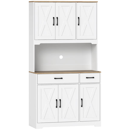 175 cm Tall Kitchen Pantry Cabinet with Microwave Stand, Freestanding Pantry Cupboard, White