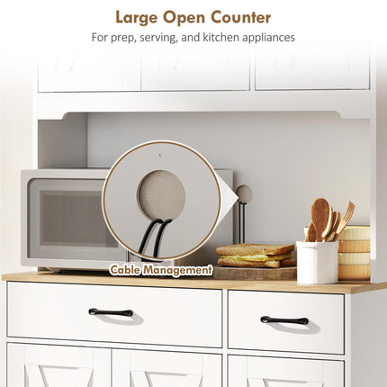 175 cm Tall Kitchen Pantry Cabinet with Microwave Stand, Freestanding Pantry Cupboard, White