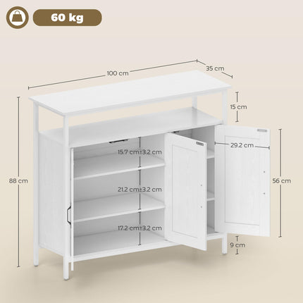 Industrial Kitchen Sideboard with Open Shelf, 2 Cabinets, Adjustable Shelves for Living Room, Dining Room, White