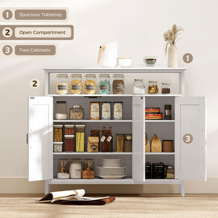 Industrial Kitchen Sideboard with Open Shelf, 2 Cabinets, Adjustable Shelves for Living Room, Dining Room, White