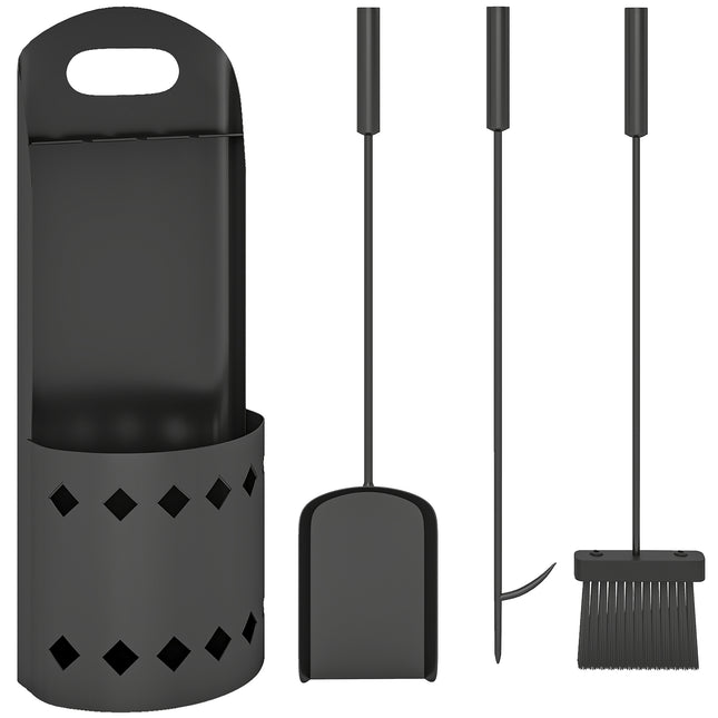4 Pieces Fireplace Companion Set, Metal Fireplace Accessories Fireside Companion Set with Broom, Shovel, Poker, Bucket, Black