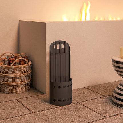 4 Pieces Fireplace Companion Set, Metal Fireplace Accessories Fireside Companion Set with Broom, Shovel, Poker, Bucket, Black