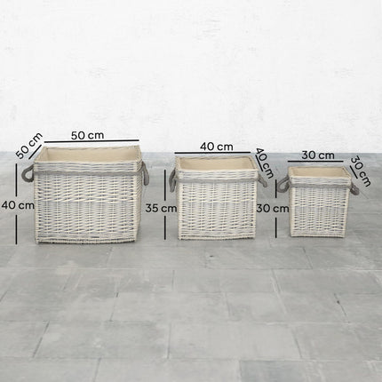 Outsunny Set of 3 Log Baskets for Wood Burner Indoor, Storage Basket with Lining and Rope Handles, Wicker Basket for Fireside Storage, Blankets, Beige