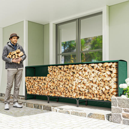 Firewood Rack with Waterproof Cover, Heavy Duty Metal Log Store Indoors, Log Sto