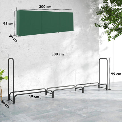 Firewood Rack with Waterproof Cover, Heavy Duty Metal Log Store Indoors, Log Sto