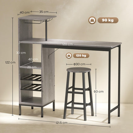 3 Pieces Dining Room Set, 2 Round Stools with Footrest, 6-Tier Dining Table with Storage Shelves, Natural